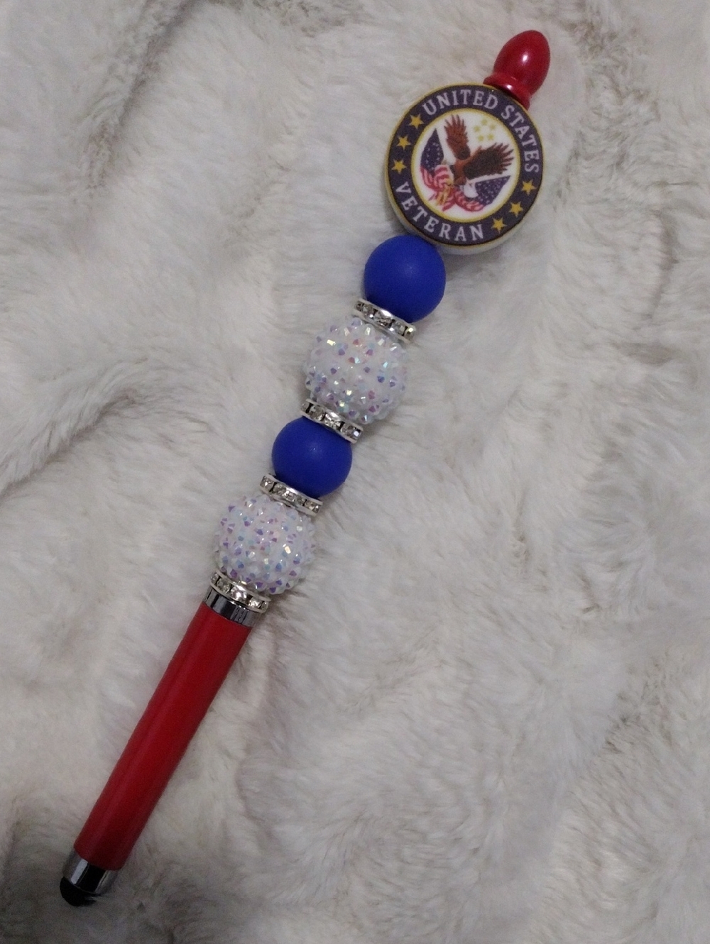 Veterans Red Blue Beaded Stylus Pen